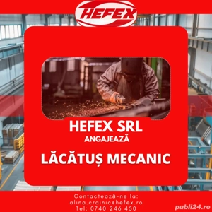 Anunț de angajare - Lăcătuș mecanic | Full-time | Hefex SRL
