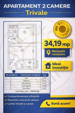 Apartament in Trivale - doua camere  - Comision 0