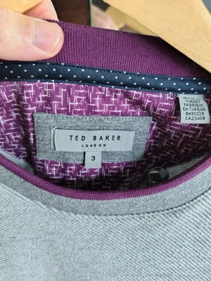 Bluzon TED BAKER Grey Knitted Jumper - Mens Size 3 Medium Purple Trim - imagine 4