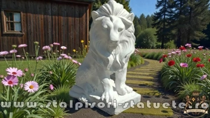 Statuetă leu în șezut, alb marmorat, model S46.