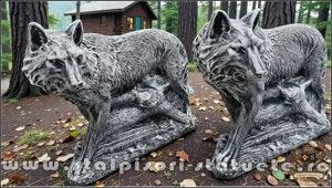 Statuetă animal lup, gri patinat, model S78. - imagine 3