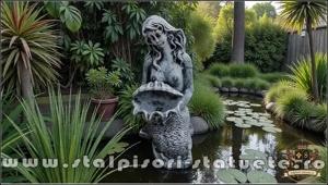 Statuetă sirenă cu scoică, gri patinat, model S49.