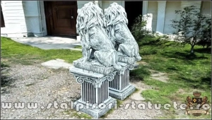 Set statuete leu cu socluri, gri patinat, model S46-S64. - imagine 4