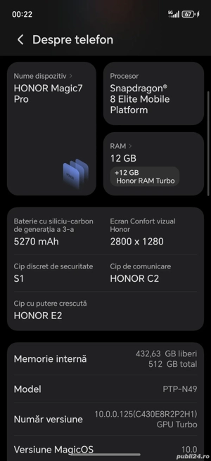 Vând honor magic 7 pro 512 GB