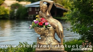 Statuetă jardinieră flori, arămiu patinat, model J12. - imagine 2