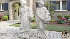 Set statuete băiat și fată, alb marmorat, model S43. - imagine 2