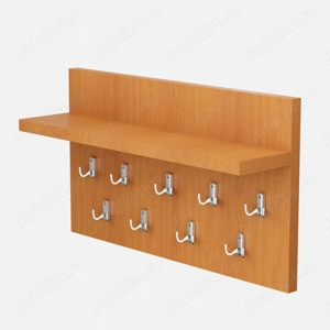 Cuier de perete cu 9 agatatori si polita, 70x40cm, cires