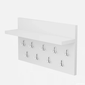 Cuier pentru hol cu 9 agatatori si polita, 70x40 cm, alb