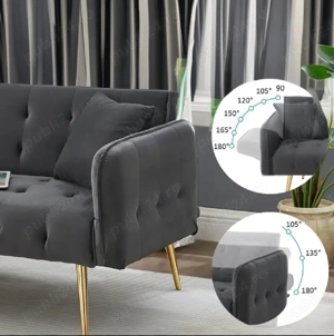 Canapea extensibilă modernă, gri, confortabilă + 2 perne - imagine 3