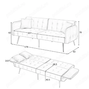 Canapea extensibilă modernă, gri, confortabilă + 2 perne - imagine 2