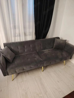 Canapea extensibilă modernă, gri, confortabilă + 2 perne