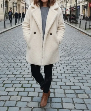 Palton Teddy Cream   Stil  New Collection