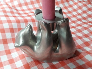 Figurina ursulet polar argintiu jucaus cu suport lumanare