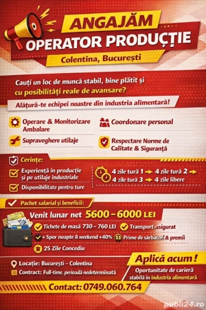 Operator Utilaje - Productie Alimentara