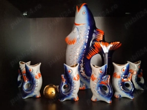 servici de țuică fiartă  în  formă  de pesti porțelan  rusesc pret 350 ronvavd servici de țuică în ,