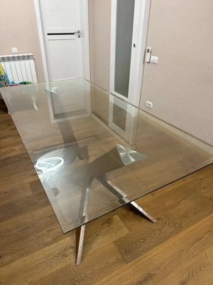 masa de living din sticla   picioare de lemn 
