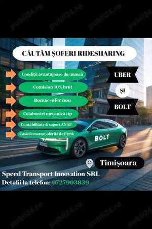 Șofer Uber Bolt în Timișoara 8000lei   Venituri bune și flexibilitate totală!