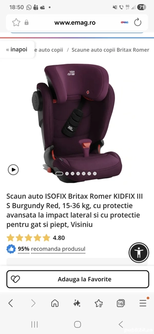 Scaun auto Britax Romer Kidfix 3 IMPECABIL 3-12 ani 15-36kg cu protectie avansata 