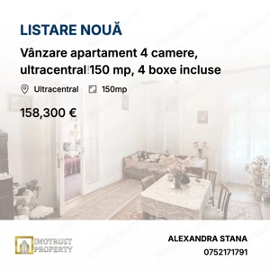 Vânzare apartament 4 camere, ultracentral 150 mp, 4 boxe incluse