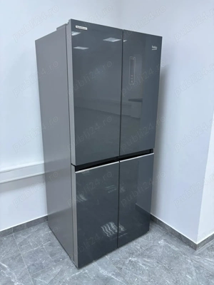 Frigider Side by side Beko GNO4031GS, 401 l, NeoFrost Dual Cooling, Compresor Prosmart Inverter, Dis