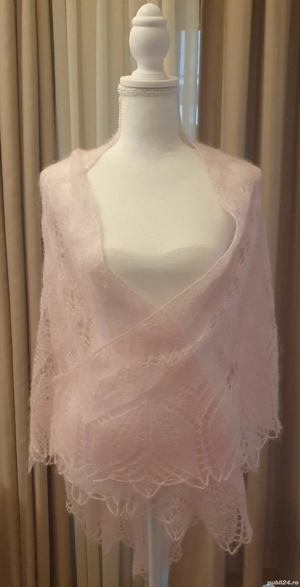 Șal tricotat manual roz - imagine 5