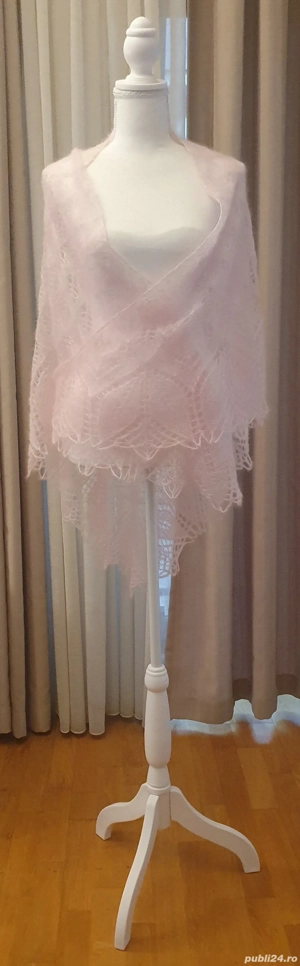 Șal tricotat manual roz - imagine 3