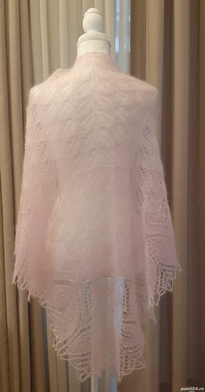 Șal tricotat manual roz - imagine 4