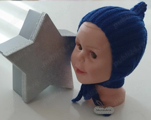 Căciulă tricotată manual albastră  - imagine 4