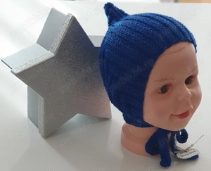 Căciulă tricotată manual albastră  - imagine 3