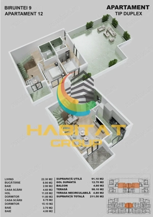 Apartament 3 Camere de tip PENTHOUSE- 5 minute M BERCENI