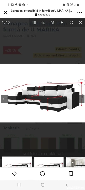 Canapea extensibila in forma de U