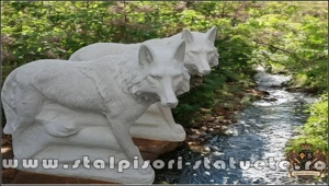 Statuetă animal lup, alb marmorat, model S78. - imagine 4