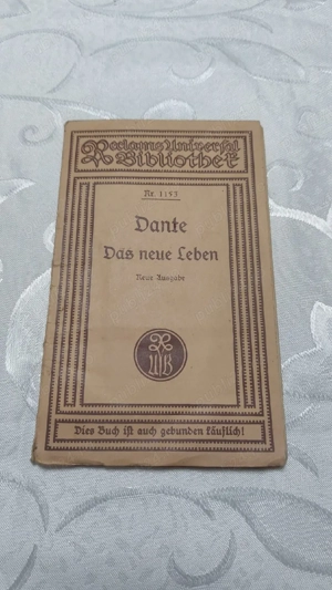 Carte veche Dante   Das neue Leben, Reclam Leipzig, ediție de colecție