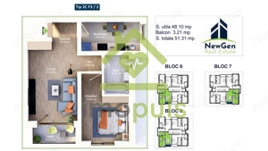  Apartament cu 2 camere, 48.10 mp + balcon 3,21 mp .COMISION 0%✨