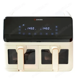 Friteuza dubla cu aer cald, 8 L, 1350+1350 W, Bej - Zokura