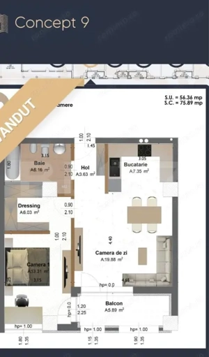 Apartament 2 camere, 60 mp, zona Tudor Vladimirescu - Concept 9 - imagine 10