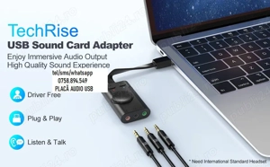 Placa audio Externa Placa Audio USB Adaptor placa de sunet USB - imagine 5