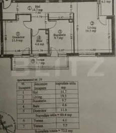 Apartament 2 camere, decomandat, 60 mp, parcare, zona Catanelor - imagine 10