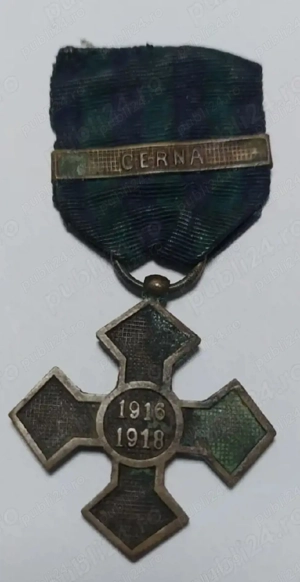    Cruce Comemorativă 1916 1918   Originală cu baretă  CERNA  1918  