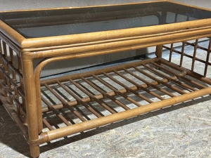 Masuta de cafea din ratan cu blat de sticla fumuriu; Blat 108x53 cm - imagine 5