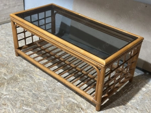 Masuta de cafea din ratan cu blat de sticla fumuriu; Blat 108x53 cm - imagine 3