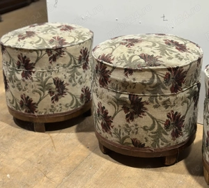 3 buc Taburet Vintage Stil Ottoman; Scaunel tapitat cu sezut 40x40 cm - imagine 4