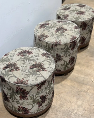 3 buc Taburet Vintage Stil Ottoman; Scaunel tapitat cu sezut 40x40 cm - imagine 2