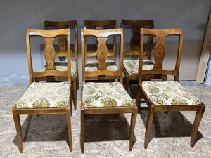 Set 6 Scaune Vintage din lemn Stil Biedermeier; Scaun cu sezut tapitat
