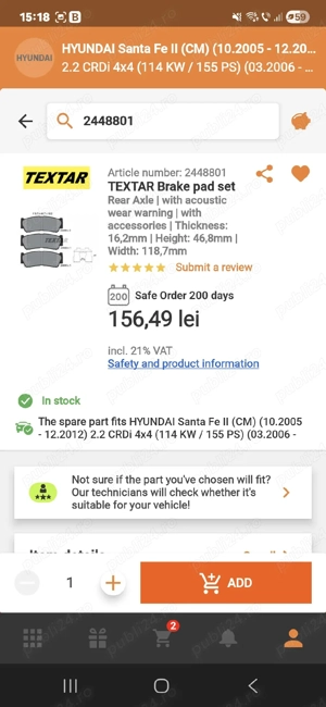 Placute Frana Textar puntea fata+ spate Santa fe 2 - imagine 4