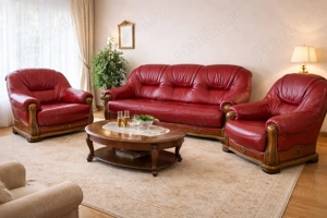 Set living din piele naturală   canapea + 2 fotolii, stil clasic elegant