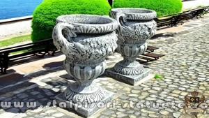 Vază ornament mare cu picior, gri patinat, model V6. - imagine 4