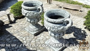 Vază ornament mare cu picior, gri patinat, model V6. - imagine 5