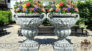 Vază ornament mare cu picior, gri patinat, model V6. - imagine 3