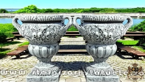 Vază ornament mare cu picior, gri patinat, model V6. - imagine 2